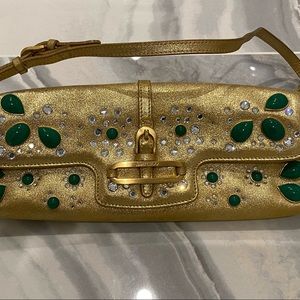 Jimmy Choo gold metallic clutch purse